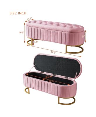 Velvet Upholstered Storage Ottoman - Button-Tufted, Golden Metal Legs, Storage Bench for Bedroom, Living Room