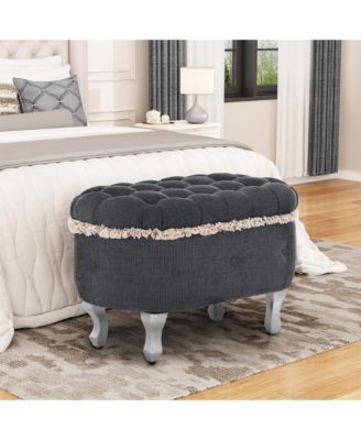 Ottoman with Storage Upholstered Foot Stools, Window Bench with Fringe, Bed End Bench for Bedroom, Entryway and Cloakroom