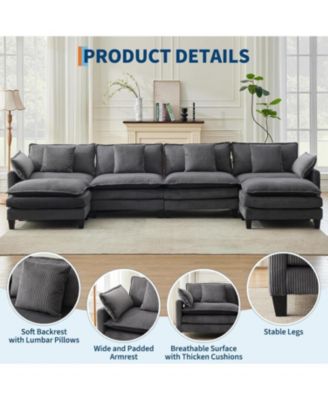 146.5" Modular Sectional Sofa, U-Shaped Couch with 2 Ottomans, Corduroy Cloud Sofa