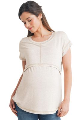 Maternity T-Shirt Relaxed Fit Short Sleeve Layered Nursing-Friendly