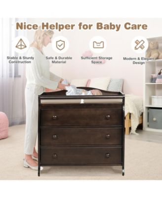 Baby Changing Table Infant Diaper with 3 Drawers and Safety Belt.