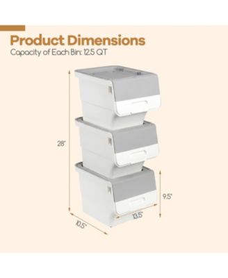3 Pieces Storage Bins on Wheels Stackable Plastic Boxes with Stay-Open Lid.
