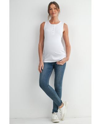 Maternity Ribbed Henley Tank Top Fitted Nursing Friendly