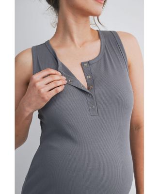 Maternity Ribbed Henley Tank Top Fitted Nursing Friendly