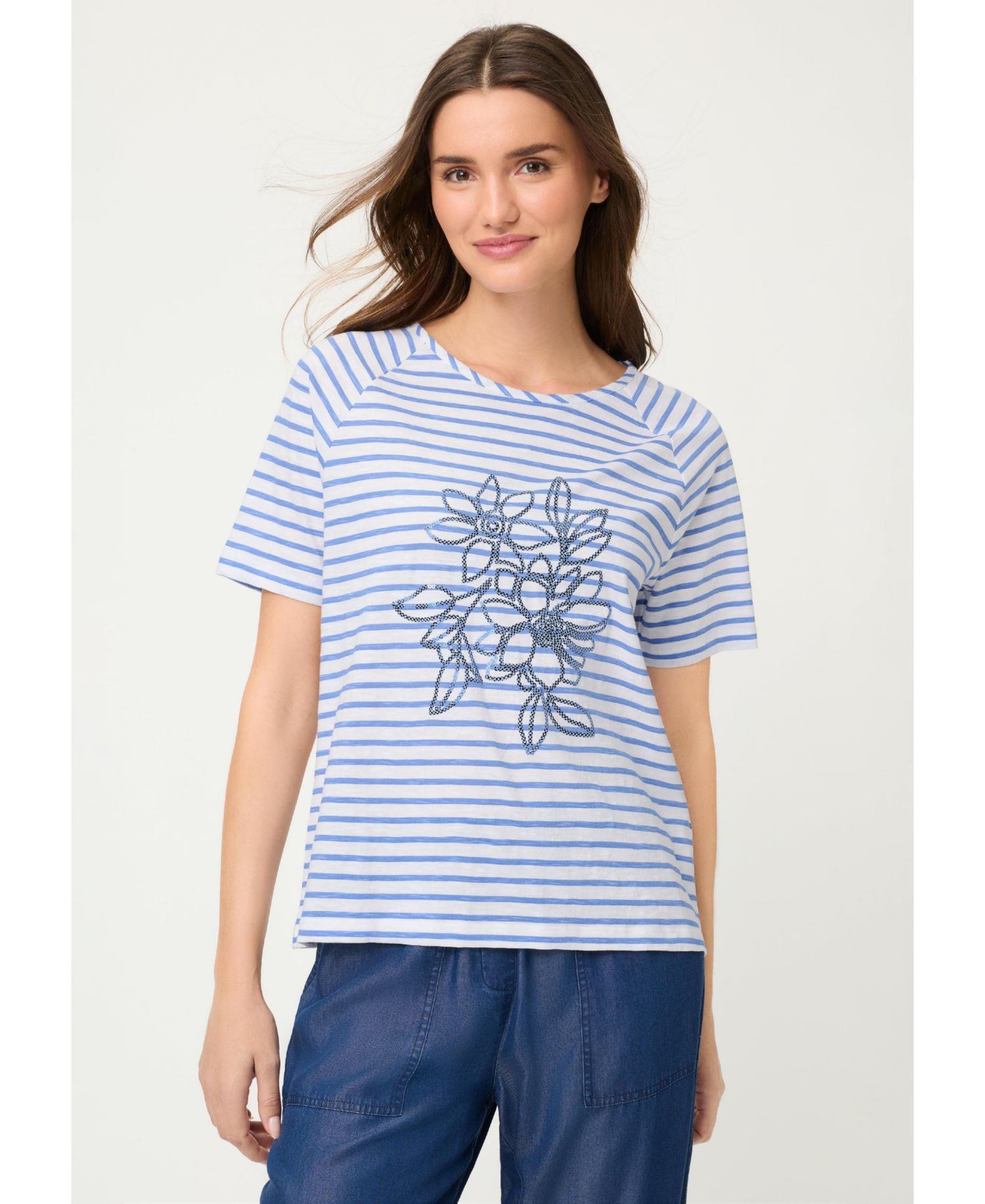 Women's Sequin Floral Stripe T-Shirt