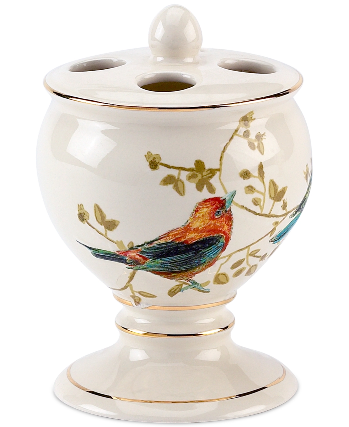 Gilded Birds Gold-Accent Ceramic Toothbrush Holder - Ivory