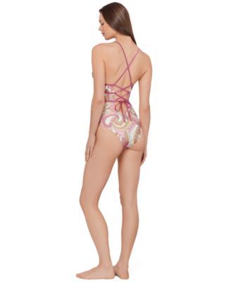 Women's Ruched Lace Back One-Piece Swimsuit