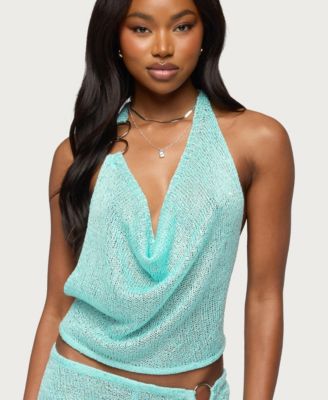Women's Sarina Sequin Knit Backless Halter Top