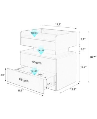 Nightstand with Adjustable LED Strip Light, Wood Bedside Table with 2 Drawers and Open Compartment, End Table for Bedroom