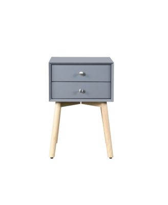 1 Pc Rubber Wood & MDF Mid Century Modern Nightstand with 2 Drawers Storage Bedside Table