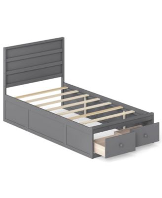 Twin Size Bed Frame w/Storage Drawers Headboard Wooden SlatandEnclosed Base