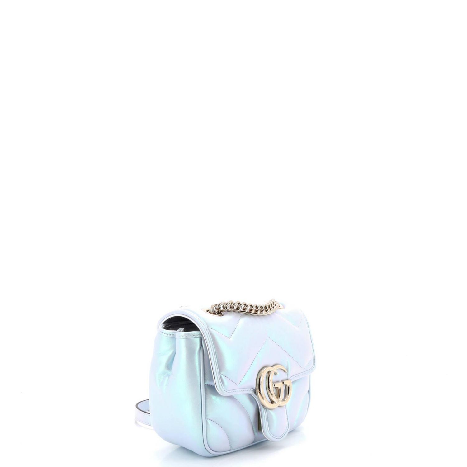 Mini GG Marmont Square Flap Bag Chevron Iridescent Leather