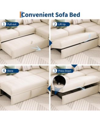 Sectional Sleeper Sofa with Pull-Out Bed, Chenille Modular Couch with Storage and 2 Ottomans