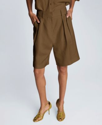 Women's High-Rise Pleated Linen Blend Shorts