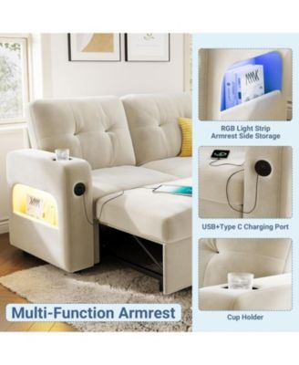 84" Sleeper Sofa Bed, L-Shaped Convertible Couch with Storage, Charging Station and LED Lights