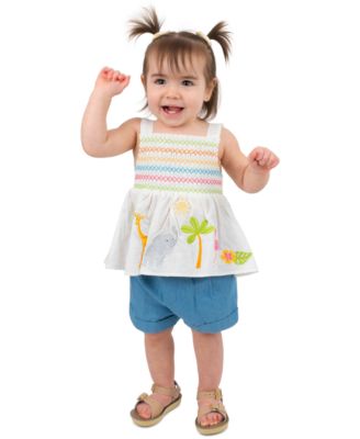Baby Girls' Clipped Dot Animal Embroidered Top and Shorts, 2-Piece Set