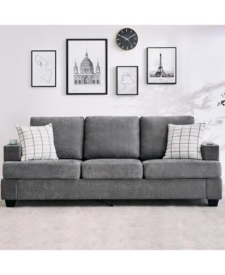 89" 3-Seater Sofa, Chenille Couch with Deep Seat, Cup Holders and Storage Pockets