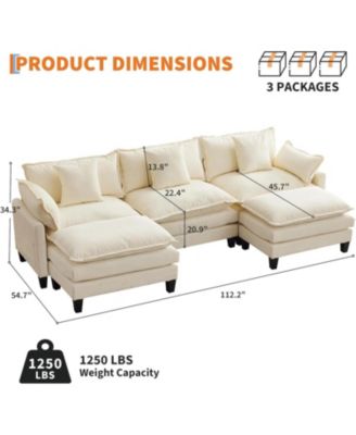 112" U-Shaped Modular Sectional Sofa, Chenille Couch with 2 Ottomans and Pillows