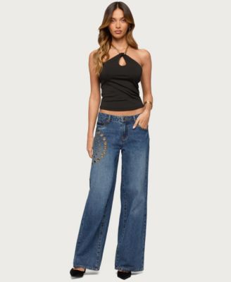 Women's Alizie Beaded Chain Keyhole Halter Top