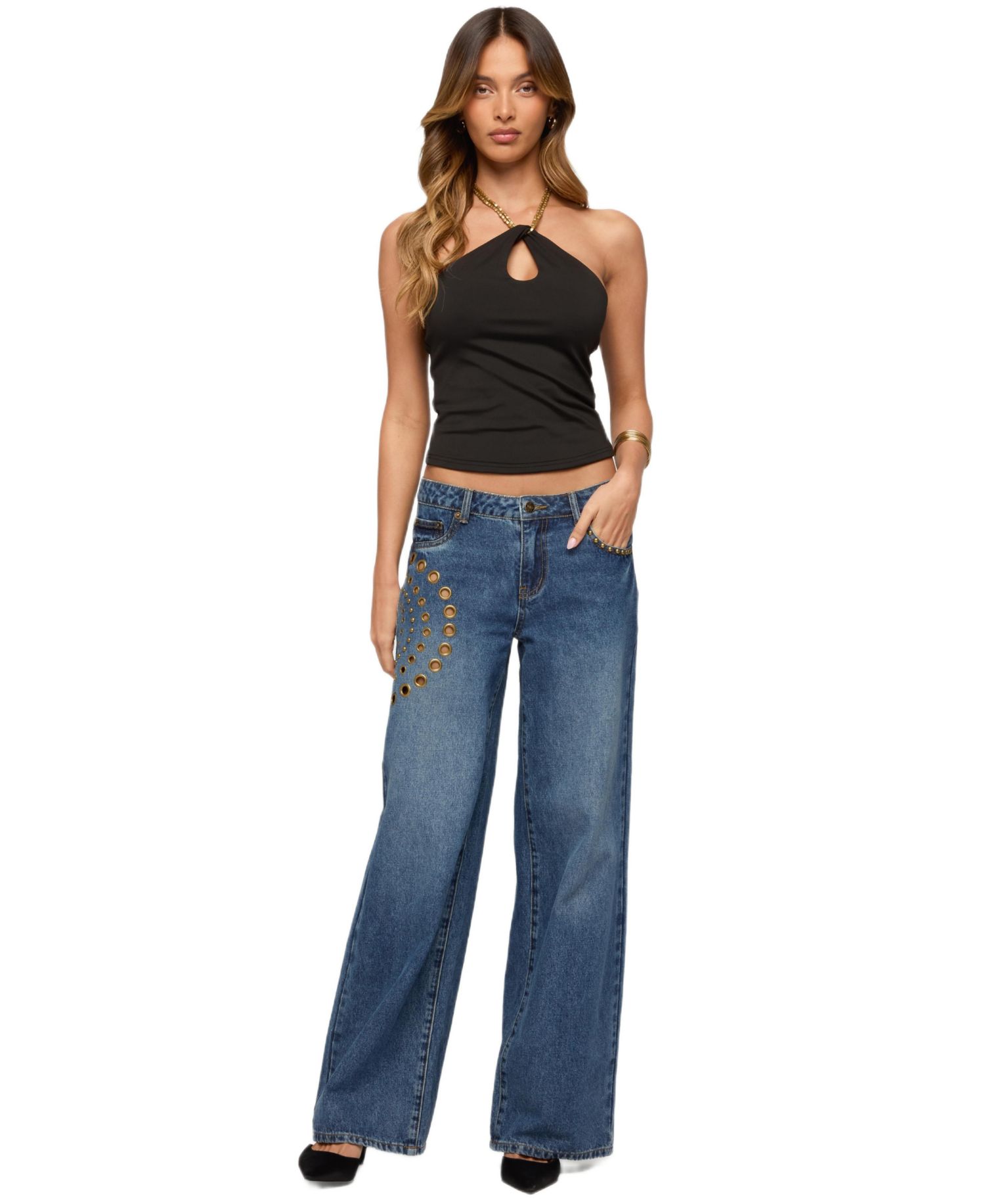 Women's Alizie Beaded Chain Keyhole Halter Top