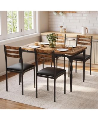5 Piece Dining Table Set, Industrial Style Dining Table and Chairs Set for 4, Kitchen Table Set for Dining Room Kitchen Apartment