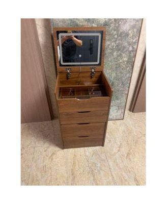 Space Saving Small Vanity Table with Basic Standard Mirror  and Cushioned Stool Makeup