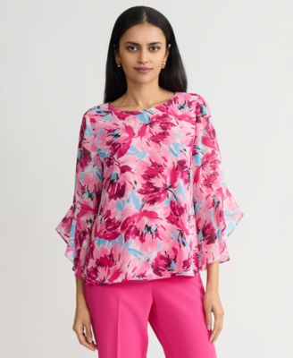 Women's Printed Ruffle-Sleeve Blouse, Regular & Petite