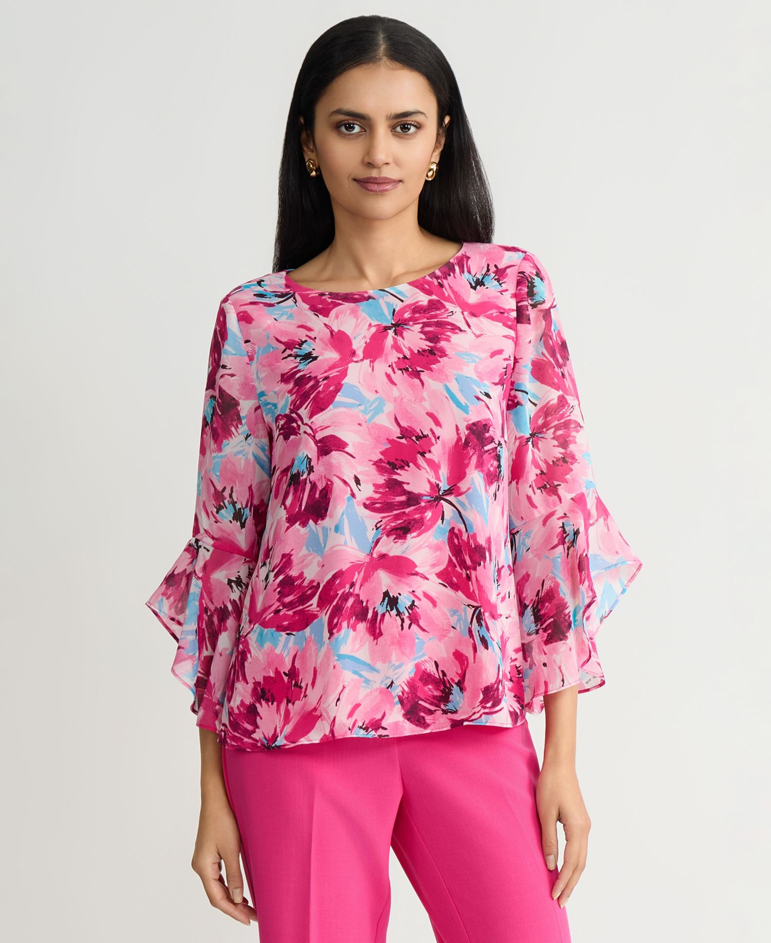 Women's Printed Ruffle-Sleeve Blouse