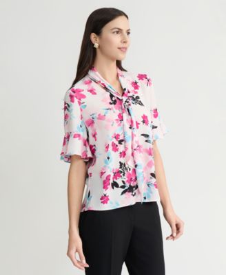 Women's Printed Ruffle-Sleeve Blouse