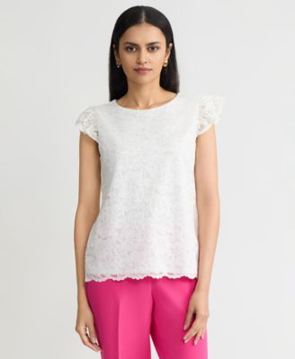 Women's Lace Flutter-Sleeve Top, Regular & Petite