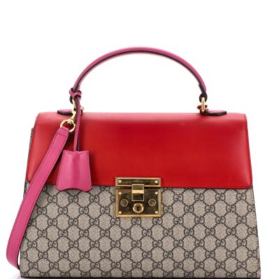 Medium Padlock Top Handle Bag GG Coated Canvas and Leather