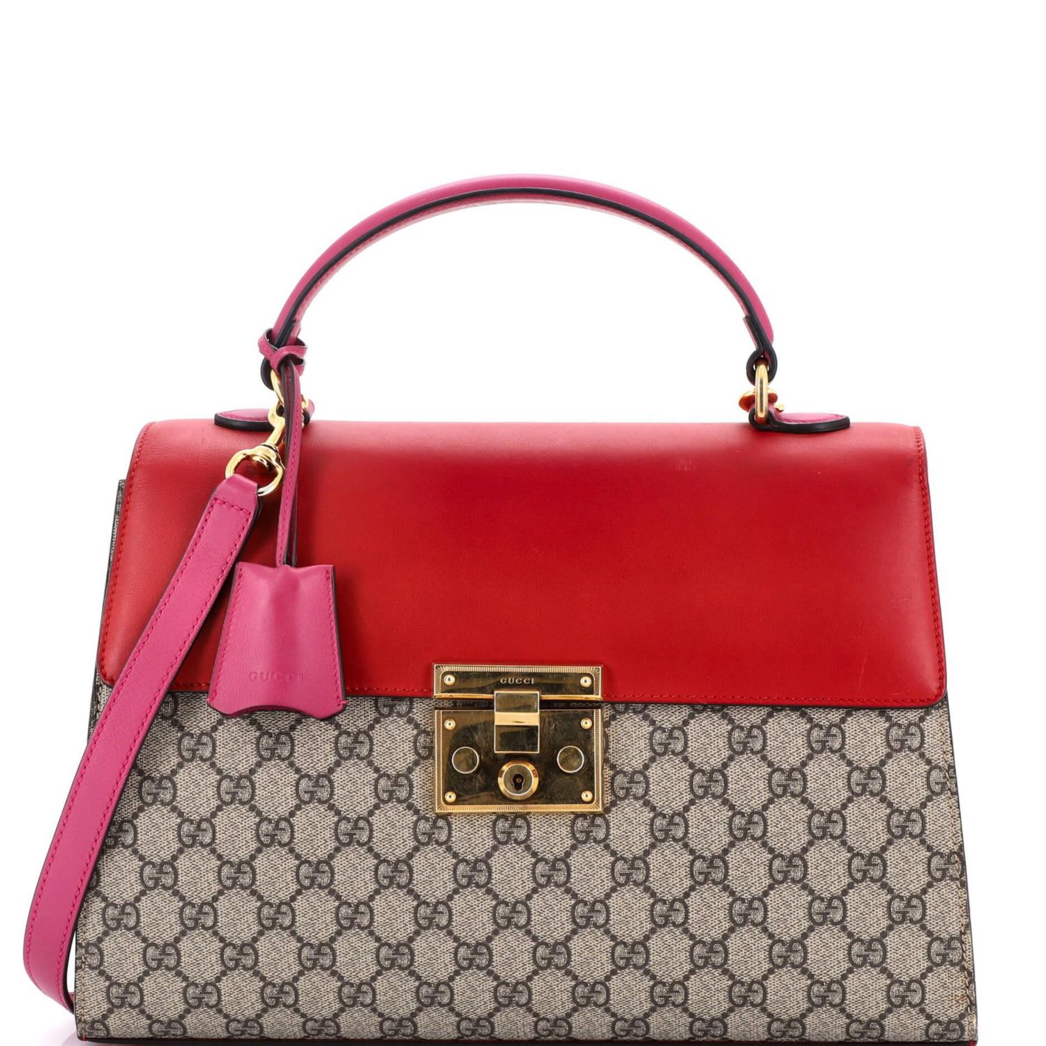 Medium Padlock Top Handle Bag GG Coated Canvas and Leather