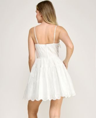 Juniors' Sleeveless Corset Detail Embroidered Dress
