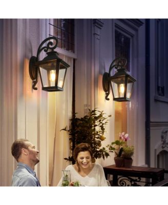 14" Outdoor Wall Lanterns 2-Pack, Waterproof Wall Sconce with Clear Glass Panels, Patio, Garden