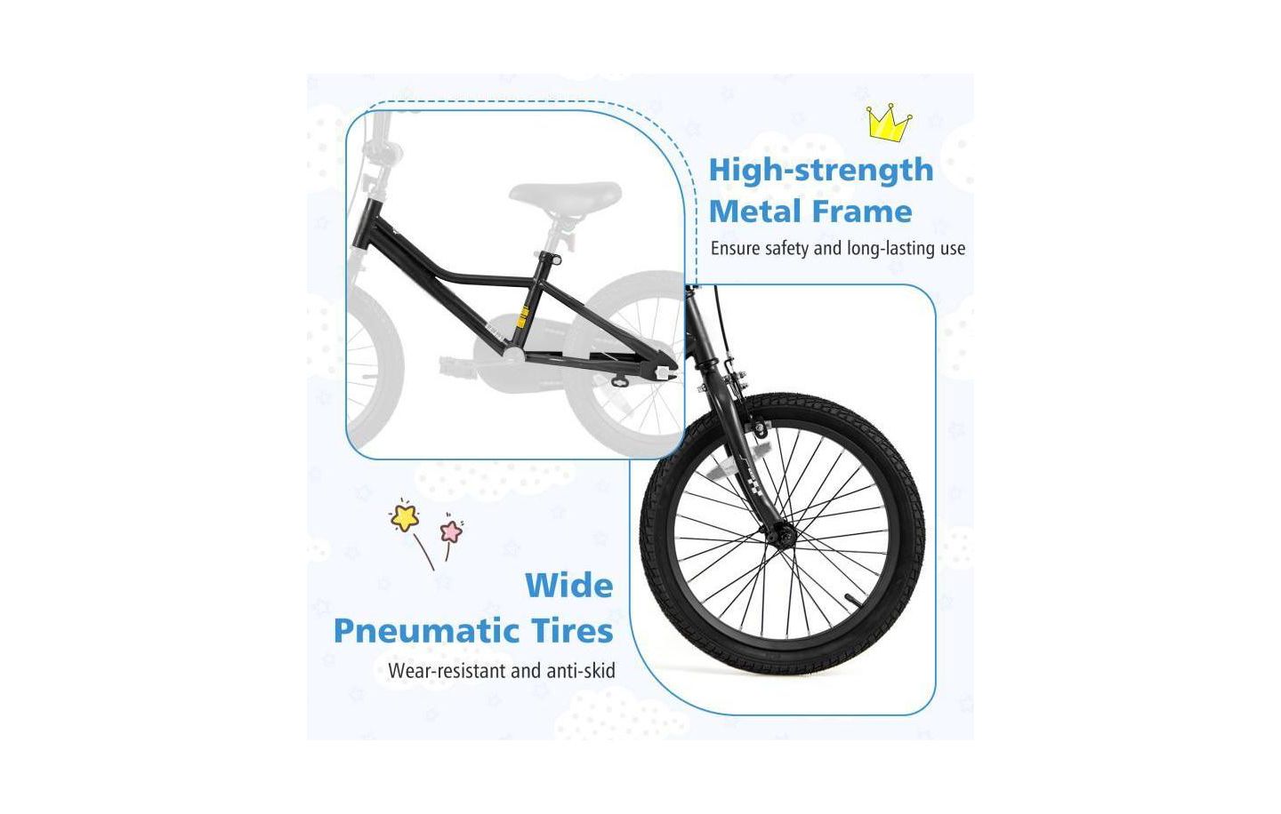 Детская игрушка HONGGE 18" Kids Bike with Adjustable Seat and Detachable Training Wheels, Ages 4-8, цвет: Чёрный — фото 6