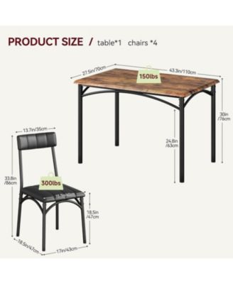 Dining Table Set for 4, Kitchen Table and Chairs, Rectangular Dining Room Table Set with 4 Upholstered Chairs, 5 Piece Kitchen Table Set