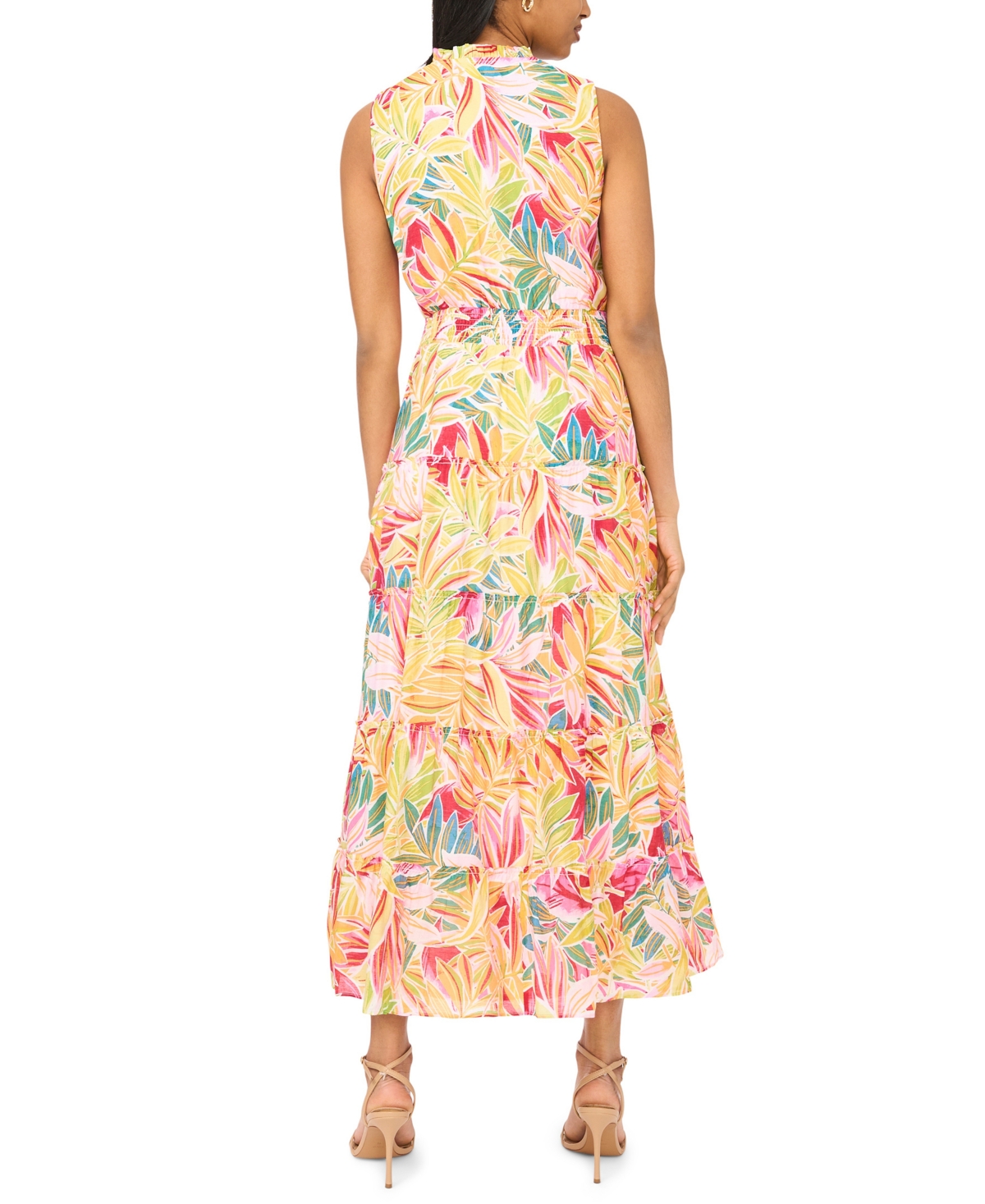 Msk Women's Tie Neck Tiered Maxi Dress