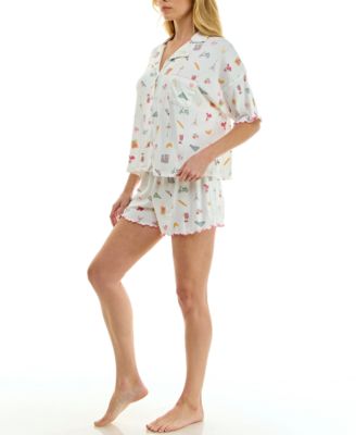 Women's Short-Sleeve Top and Elastic Waistband Shorts, 2-Piece Set