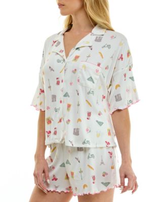 Women's Short-Sleeve Top and Elastic Waistband Shorts, 2-Piece Set