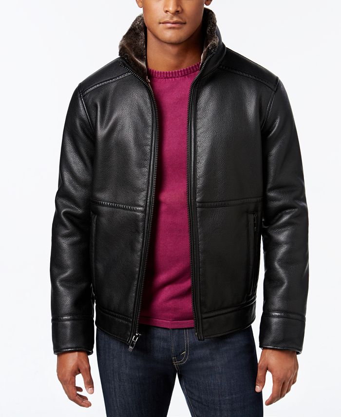 Calvin Klein Men's Pebble Faux-Leather Jacket with Faux Fur Lining - Macy's