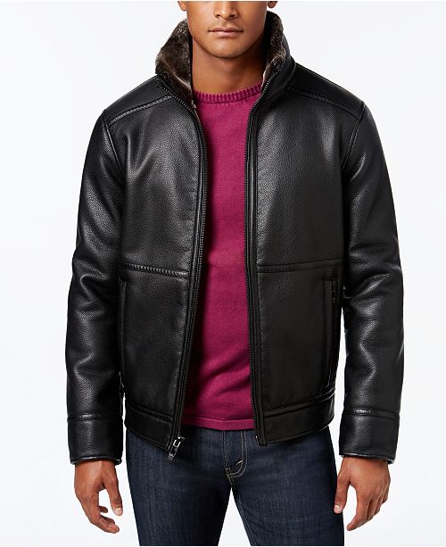 Calvin Klein Men's Pebble Faux-Leather Jacket with Faux Fur Lining ...