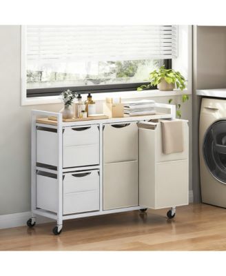Laundry Sorter shelve with Hamper Wheels Rolling Basket Pull-out Detachable Bags