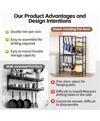 5-Tier Pot Pan Organizer shelve with Hooks Heavy-Duty