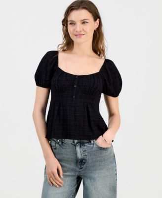 Juniors' Puff-Sleeve Babydoll Top