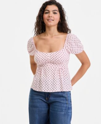 Juniors' Puff-Sleeve Babydoll Top