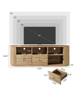 70.87" TV Stand for TVs up to 80", Modern Curved Media Console with 3 Drawers and Open Storage,