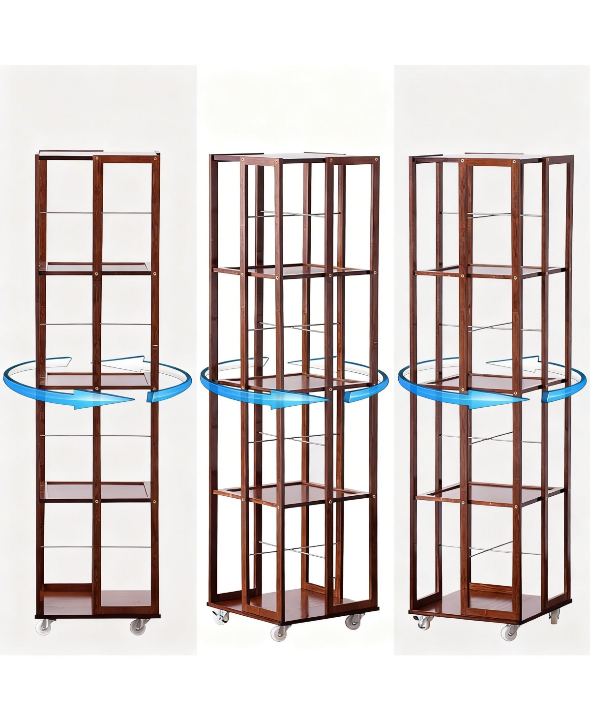 Yigii 5 Tier Bamboo Rotating Bookshelf with Wheels Storage Organizer 360degree(s) Rolling