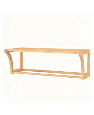 Bamboo Wall Shelf With Towel Bar Ventilated Storage Rack