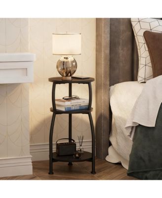 Small Round Side Table 3-Tier Storage Shelf Slim Sofa Nightstand