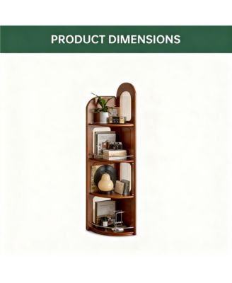 Poplar Wood Corner Bookshelf 4-Tier 64" Tall Mid Century Modern